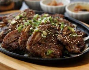 Kalbi Short Ribs with Kimchi and Roasted Sweet Potatoes