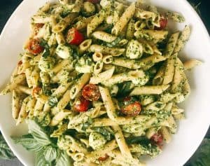 Grilled Chicken and Pesto Brown Pasta