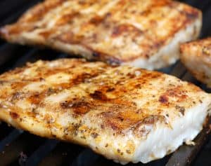 Grilled Mahi Mahi with Sauteed Onions and Roasted Butternut Squash