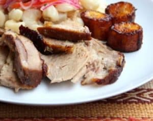 Lechon Hornado with Olive Oil Fried Sweet Plantain and Grilled Zucchini