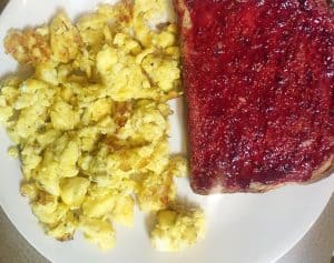Gluten Free Bread with Sugar Free Jelly and Scrambled Eggs